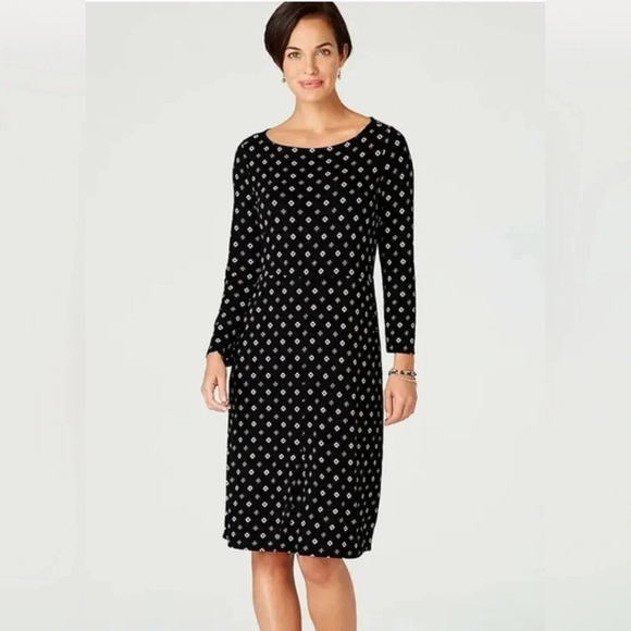 FINAL PRICE J. Jill Geometric Print Jersey Knit Shirt Dress with Pockets - Picture 1 of 11